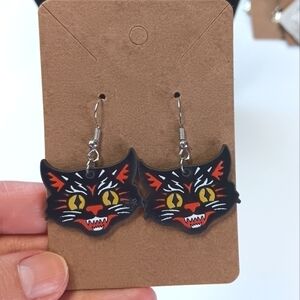 Vintage Retro Style Halloween Earrings Black Cat Lightweight Drop Dangle NEW